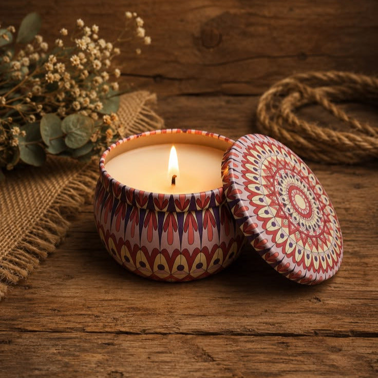 Kit 6 Velas Aromáticas Artesanais 60g | Latinha Mandala – Auralis