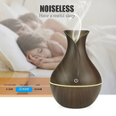 Umidificador Design de Vaso Aromatizador Silencioso textura de Madeira Recarregável com LED
