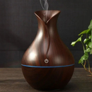 Umidificador Design de Vaso Aromatizador Silencioso textura de Madeira Recarregável com LED