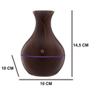 Umidificador Design de Vaso Aromatizador Silencioso textura de Madeira Recarregável com LED