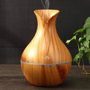 Umidificador Design de Vaso Aromatizador Silencioso textura de Madeira Recarregável com LED