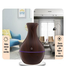 Umidificador Design de Vaso Aromatizador Silencioso textura de Madeira Recarregável com LED
