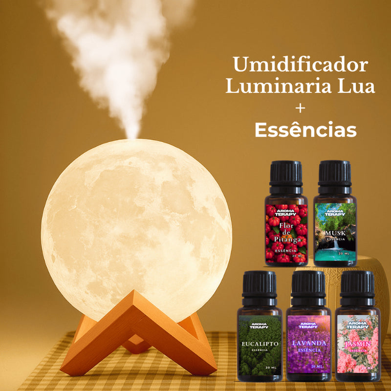 Umidificador luminária lua 3D 2 em 1